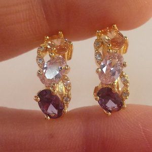 18K Yellow Gold Filled Swirl Oval Diamond Zircon Hoop Earrings 16mm Multi color